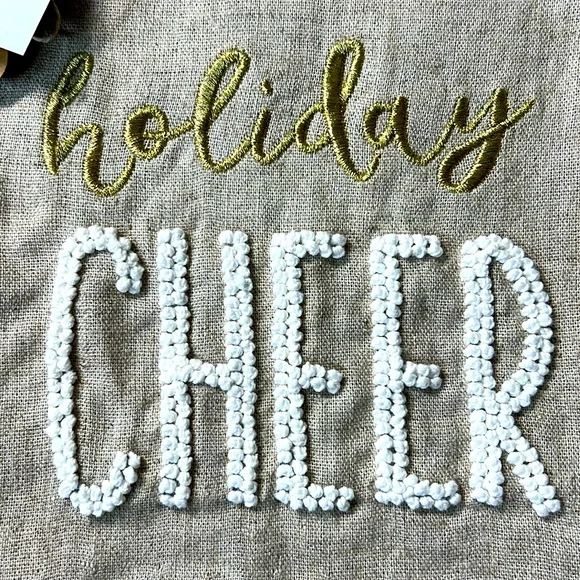 MUDPIE Set 2 Holiday Hand Towels NEW Linen Embroidery FrenchKnot Cheer Christmas - Picture 4 of 13